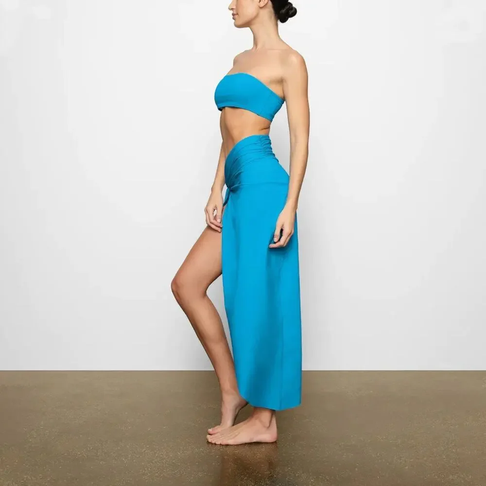 SKIMS Swim Sarong Skirt Cover-Up Knot Detail Summer Beachy Preppy Turquoise S